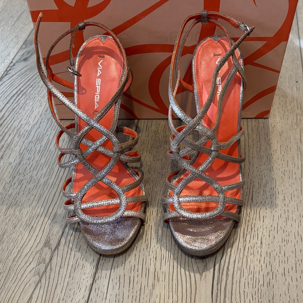 Silver Via Spiga strapping heels